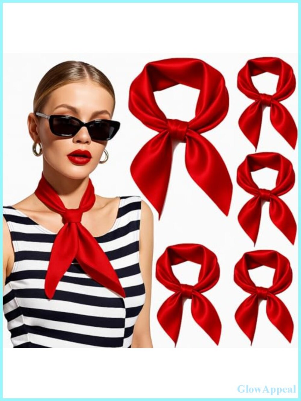 5 Pack 23.6" Imitation Silk Fashion Scarves Versatile Hair Scarf